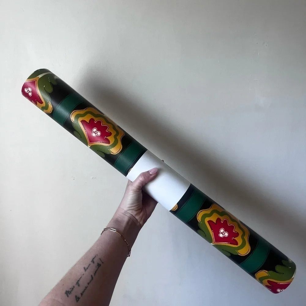Spoonflower x Dani Dazey Pinstripe Plant - Gold, Green Red Non Pasted Wallpaper